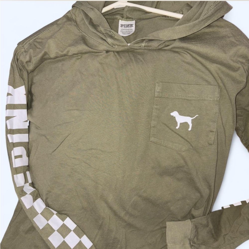 PINK Victoria's Secret Olive Green hooded long sleeve